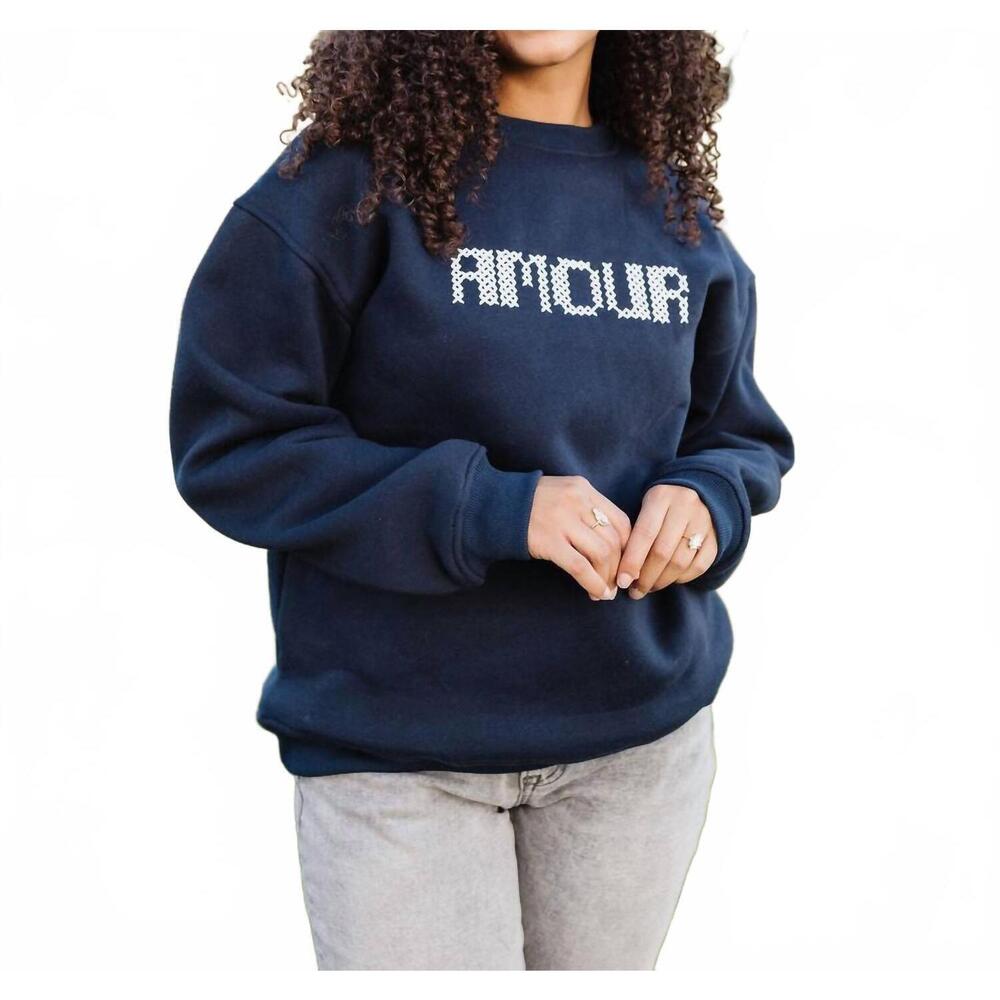 NEW POLAGRAM amour pullover top in navy